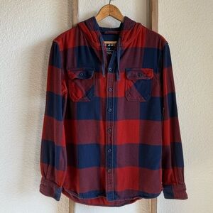 Mossimo Supply Co. Navy & Red Check Flannel Hoodie Sz: S